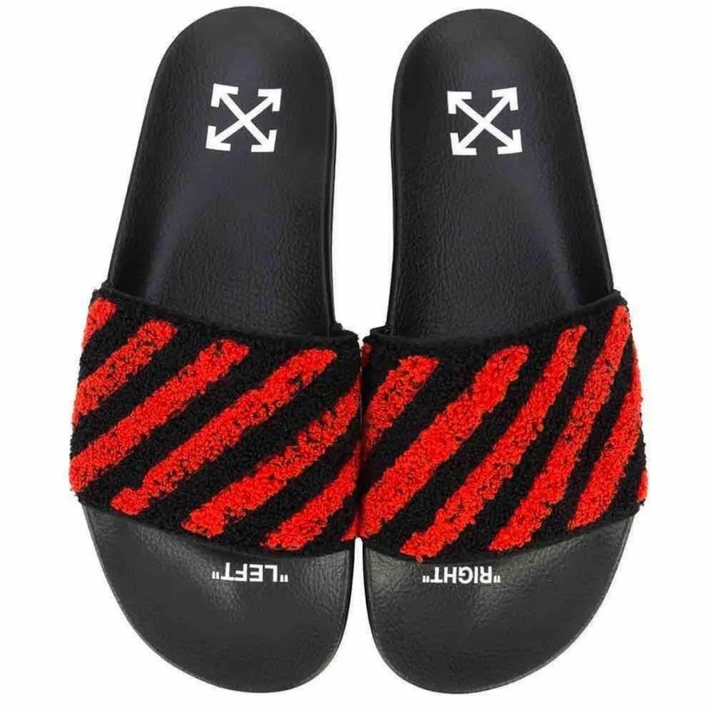 Off-White Poolside Black and Red Striped Slides (No Box) SZ 42 / sz 9